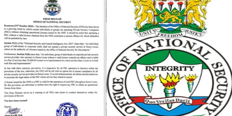 ONS warns unlicensed private security companies.