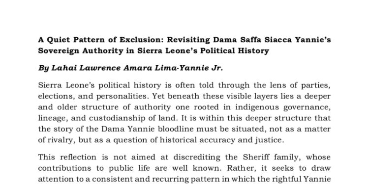 Dama Saffa Siacca Yannie’s Sovereign Authority Sierra Leone’s Political History